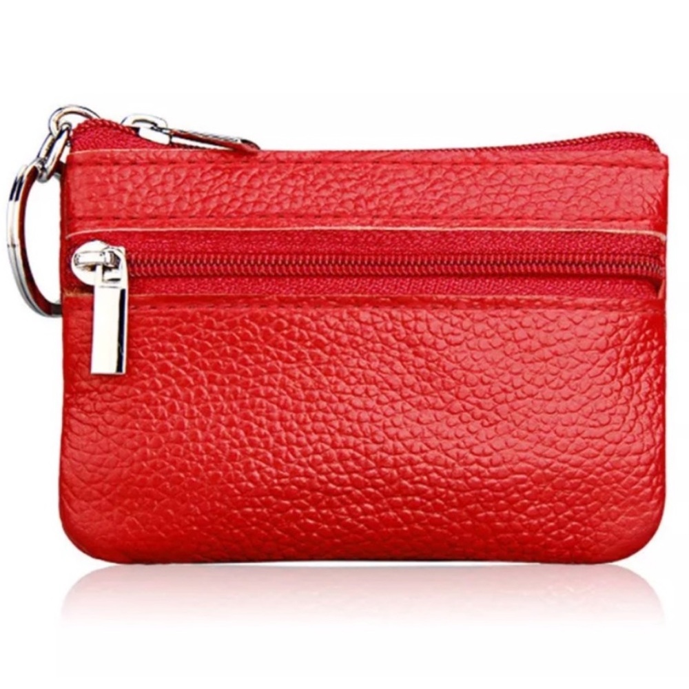 Genuine Leather Bright Red Coin Purse or Small Wallet for Waist Bag/Fanny Pack